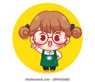 Cute Barista character in apron cartoon character illustration