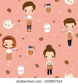 cute barista and coffee seamless pattern/background