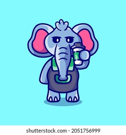 cute barista elephant holding coffee, suitable for t-shirt designs or cute animal coffee mascots