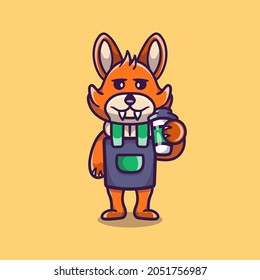 cute barista fox holding coffee, suitable for t-shirt designs or cute animal coffee mascots