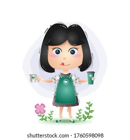 a Cute barista girl is making coffee character cartoon vector
