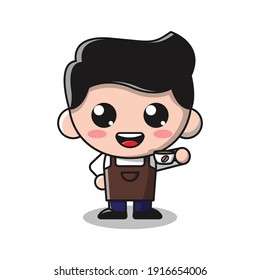 Cute barista holding coffee cup cartoon illustration