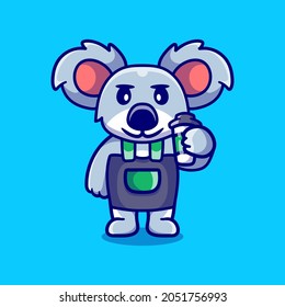 cute barista koala holding coffee, suitable for t-shirt designs or cute animal coffee mascots