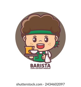 cute barista man cartoon, vector illustration in outline style with icon mascot concept, cafe cartoon template