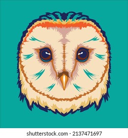 Cute Barn Owl face vector illustration in decorative style, perfect for tshirt design and mascot logo 