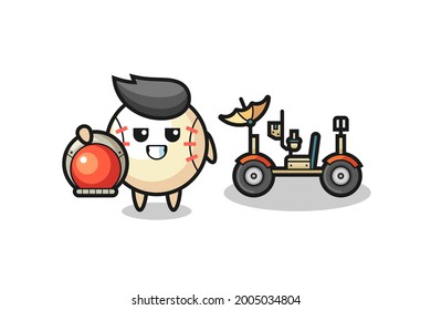 the cute baseball as astronaut with a lunar rover , cute style design for t shirt, sticker, logo element
