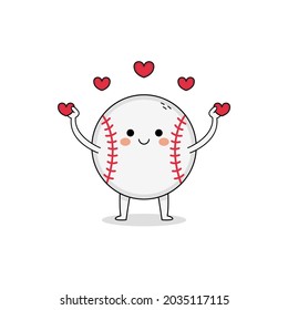 Cute baseball ball cartoon character spreading love