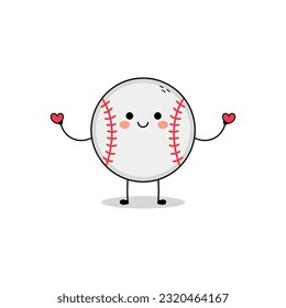 Cute baseball ball cartoon character spreading love