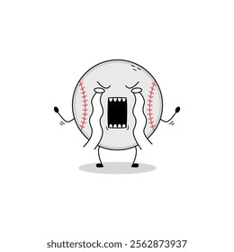 Cute baseball ball cartoon character crying doodle