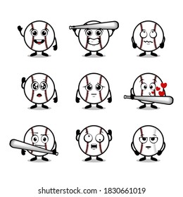 Cute baseball ball cartoon expression. Illustration vector