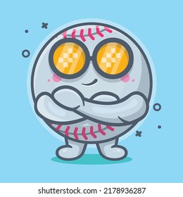 cute baseball ball character mascot with cool expression isolated cartoon in flat style design