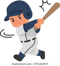 Cute Baseball Batter Swinging the Bat Cartoon Vector Illustration