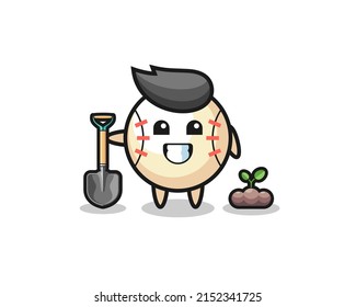 cute baseball cartoon is planting a tree seed , cute design