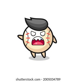 cute baseball cartoon in a very angry pose , cute style design for t shirt, sticker, logo element
