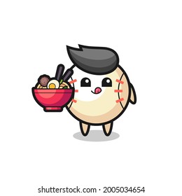 cute baseball character eating noodles , cute style design for t shirt, sticker, logo element