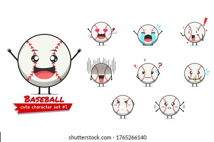 Cute baseball character emoticon set 1