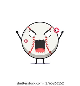Der süße Baseballcharakter fühlt sich wütend, einzeln auf weißem Hintergrund. Baseball-Sportfigur Emotico-Illustration