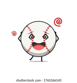 El personaje de béisbol se siente mareado aislado en un fondo blanco. Ilustración emoticono de personaje deportivo de béisbol