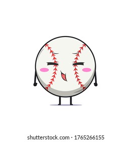 Cute baseball character get bored isolated on white background. Baseball sport character emoticon illustration