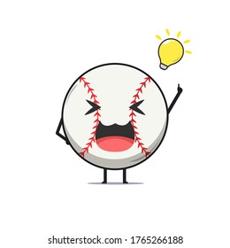 Cute baseball character got an idea isolated on white background. Baseball sport character emoticon illustration
