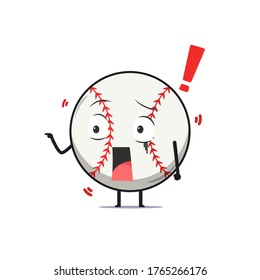 El personaje de béisbol se sorprendió al aislarse con un fondo blanco. Ilustración emoticono de personaje deportivo de béisbol