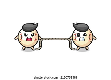 cute baseball character is playing tug of war game , cute design