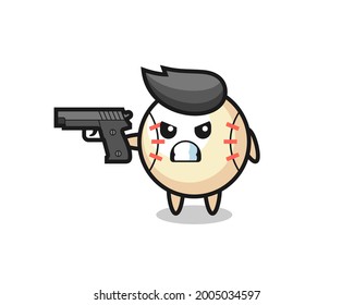 the cute baseball character shoot with a gun , cute style design for t shirt, sticker, logo element