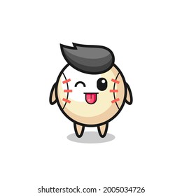 cute baseball character in sweet expression while sticking out her tongue , cute style design for t shirt, sticker, logo element