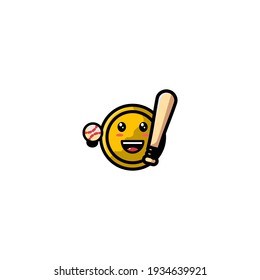 Cute Baseball Coin Cartoon Character Vector Illustration Design. Outline, Cute, Funny Style. Recomended For Children Book, Cover Book, And Other.