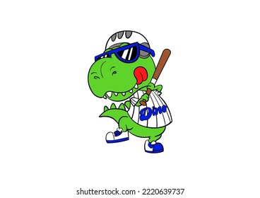 cute baseball dino illustration character chibi for baby