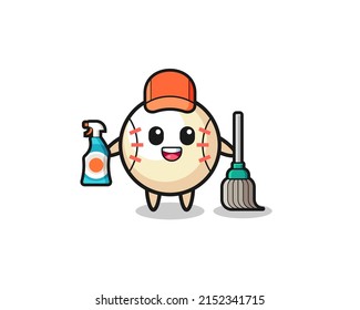 cute baseball holding vacuum cleaner illustration , cute design