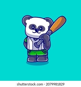 cute baseball panda illustration, suitable for a cute baseball t-shirt or mascot design