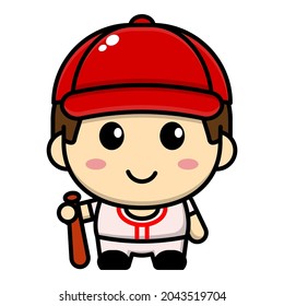 cute baseball player cartoon character illustration vector graphic