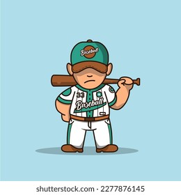 Cute Baseball player holding a baseball bat vector illustration.