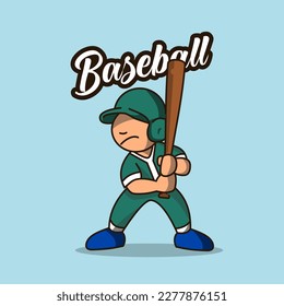 Cute Baseball player holding a baseball bat vector illustration.