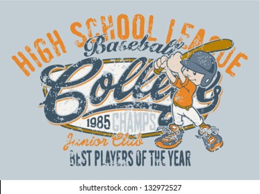 Cute baseball player - Vector artwork for children wear in custom colors - grunge effect in separate layer