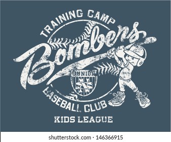 Cute baseball player - Vector artwork for children wear in custom colors  - grunge effect in separate layer