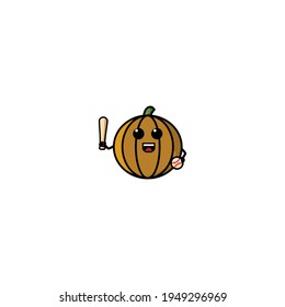 Cute Baseball Pumpkin Cartoon Character Vector Illustration Design. Outline, Cute, Funny Style. Recomended For Children Book, Cover Book, And Other.