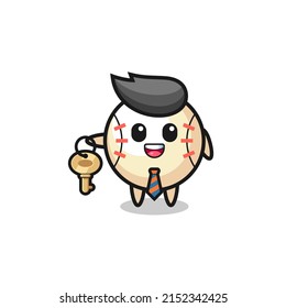 cute baseball as a real estate agent mascot , cute design