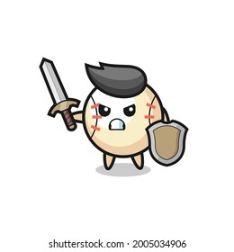 cute baseball soldier fighting with sword and shield , cute style design for t shirt, sticker, logo element