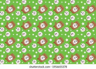 Cute baseball sports pattern ilustration. Children's theme. Cartoon baseball balls. Kawaii.