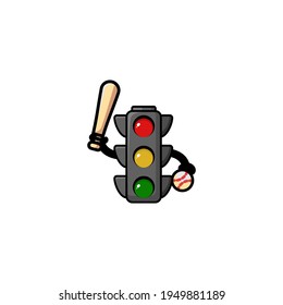 Diseño de la Ilustración del Vector de Caracteres Cute Baseball Traffic Light Cartoon. Contorno, Cuto, Divertido Estilo. Recomendado Para Los Niños: Libro, Portada Y Otros.