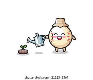 cute baseball is watering plant seeds , cute design