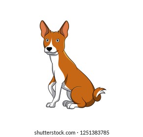 Cute Basenji Cartoon Dog. Vector illustration of purebred basenji dog.