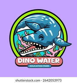 Cute Basilosaurus Aquatic Dinosaur Character Mascot in Cartoon Illustration