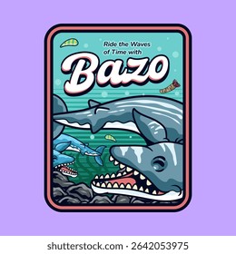 Cute Basilosaurus Aquatic Dinosaur Character Mascot in Cartoon Illustration