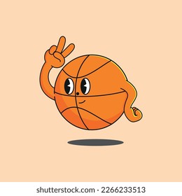 Cute Basket Ball Cartoon Mascot Character With Peace Hand. Isolated background vector illustration