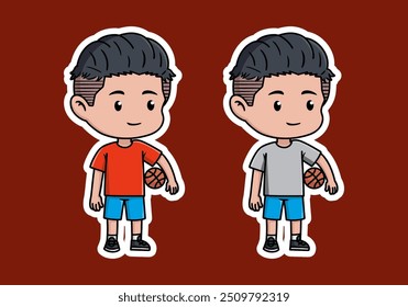 Cute Basket boy character illustration holding a basket ball