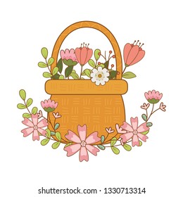 cute basket straw with flowers garden