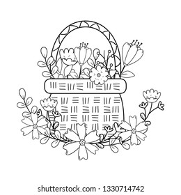 cute basket straw with flowers garden